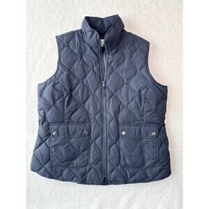 Talbots Lightweight Diamond Quilted Vest Size XL Preppy Navy Blue Full Zip